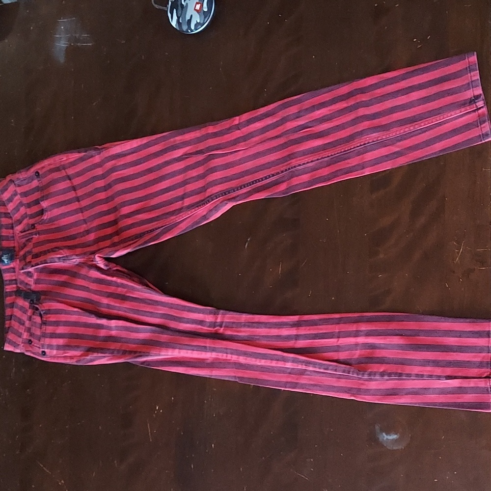 Striped Red And Black Skinny Jeans
